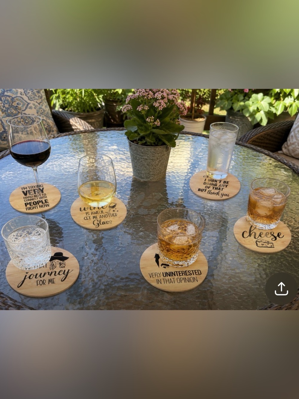 Schitts Creek Set of 6 Round Wood Drink Coasters – with Holder